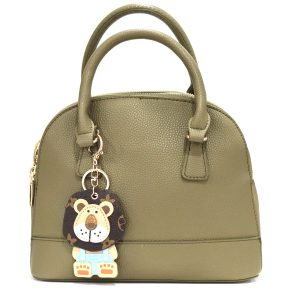 Bolso de cuero marrón con llavero de león