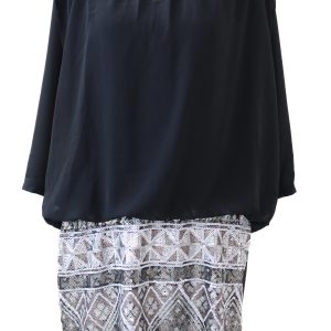 Vestido negro con falda patrones grises